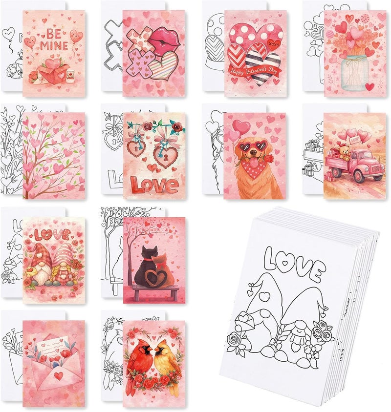 Zynlio Valentine's Day 12Pcs Pre Drawn Stretched Canvas Coloring Pre Drawn Canvas to Paint for Adults Kids Party Favor DIY Art Supplies(Valentine's Day,5 x 7 Inch) - Image 1